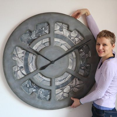 Bardzo duży ręcznie malowany Zegar ścienny. 100 cm Drewniana rama