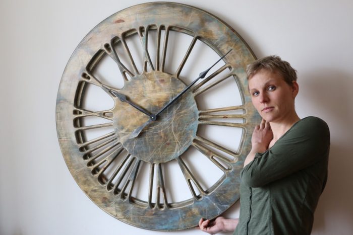 Extra Large 40" Handmade Contemporary Clock. Wooden Artistic Skeleton Clock