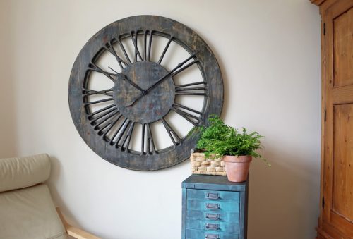 Large Shabby Chic French Skeleton Wall Clock with Roman Numerals