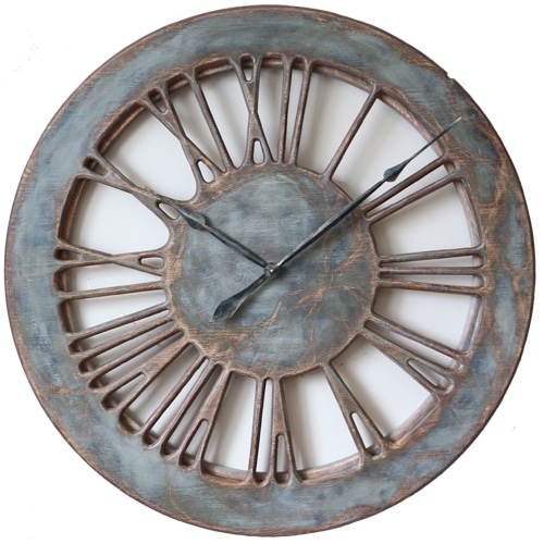 Extra Large Rustic Skeleton Roman Numeral Wall Clock-Front