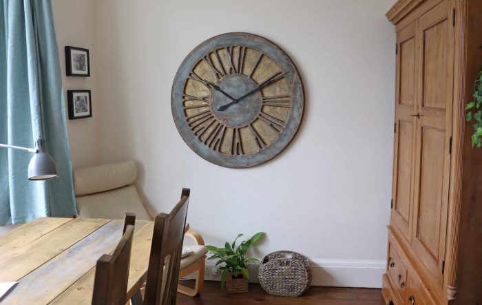 Classic Rustic Grey & Blue Roman Numeral Wall Clock at Extra Large Size of 100 cm.