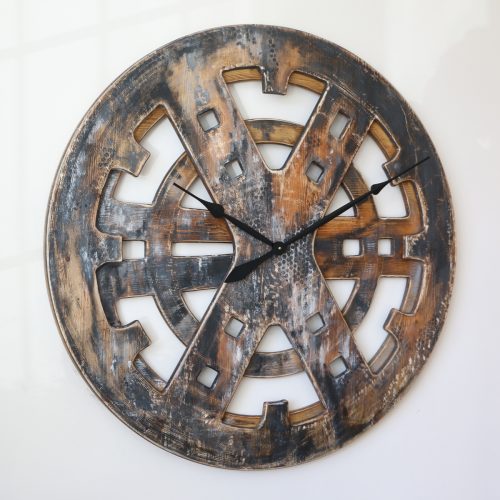 40" Industrial Looking Rusty Wall Clock Made from Wood