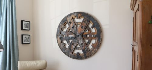 Round 100 cm Industrial Wall Clock with Rusty, Smoky and Black Look