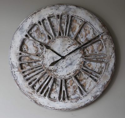 Ogromny Drewniany Zegar Na Ścianę w kolorze białym o średnicy 1 metra - Duże Cyfry Rzymskie