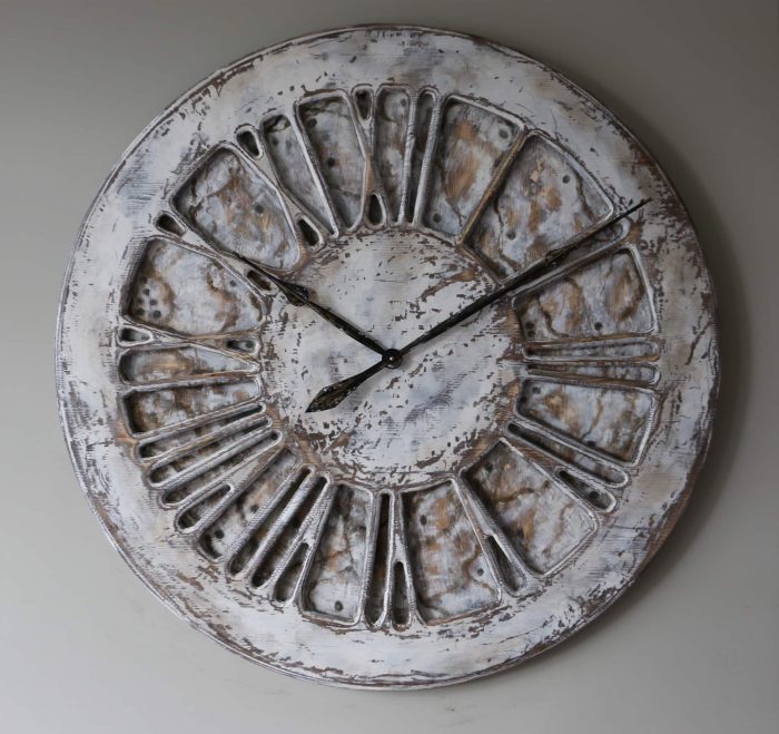 unique shabby chic clock on the grey wall