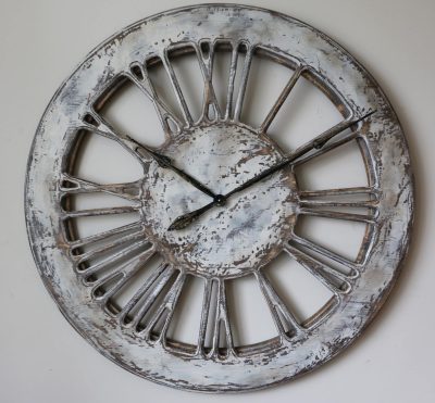 Massive Rustic White Skeleton Wall Clock - Front