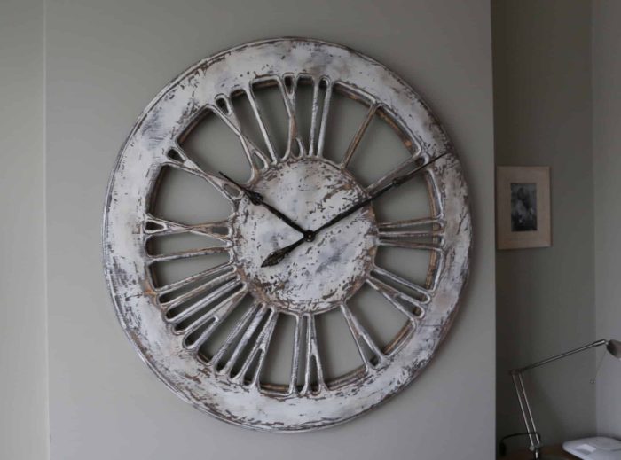 Unique Large Rustic White Skeleton Wall Clock - Left side