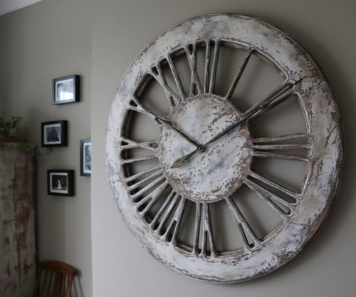 Massive Rustic White Skeleton Wall Clock- view from right
