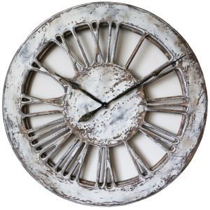 Biały zegar szkieletowy z drewna