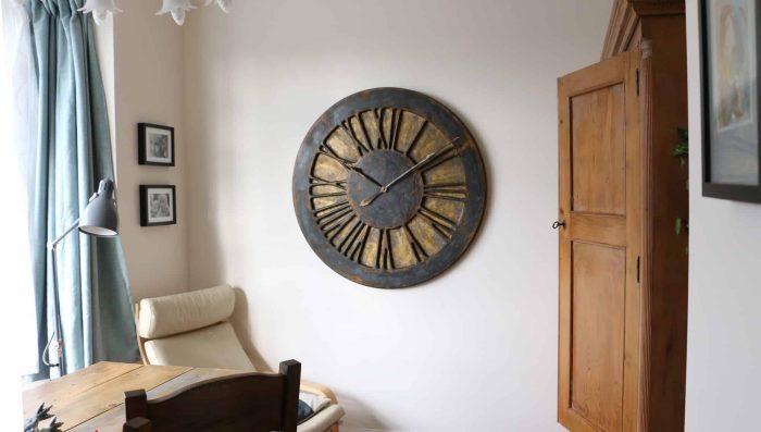 Large Rustic Handmade Roman Numeral Wooden Wall Clock - Rustic Gold & Graphite - Interiors