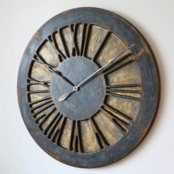 Large Rustic Handmade Roman Numeral Wooden Wall Clock - Rustic Gold & Graphite Right