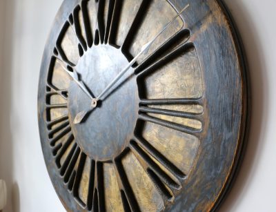 Large Rustic Handmade Wooden Wall Clock with Roman Numerals