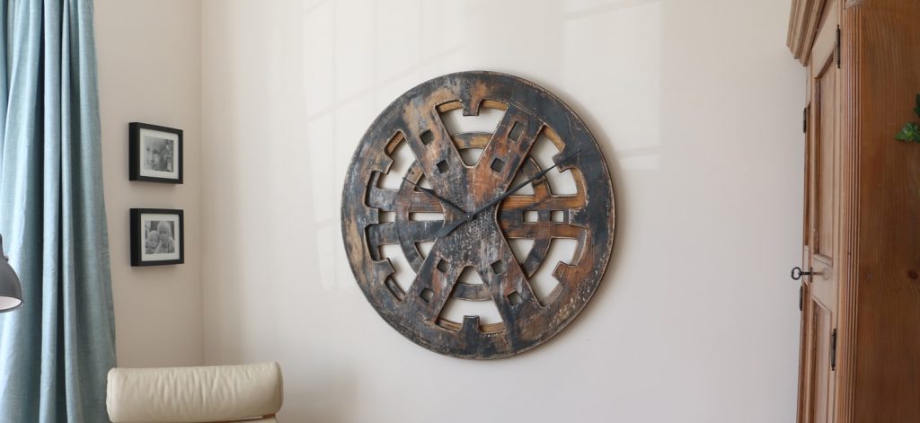 Massive Contemporary Industrial Wooden Wall Clock - Rusty Industrial- Panoramic